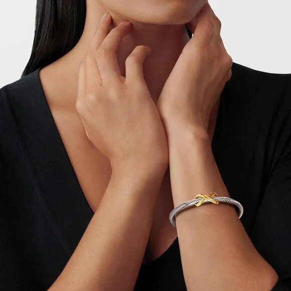 Cuff Bangle Bracelet, Stainless Steel Twisted Wire Bangle Bracelets for Women - Picture 3 of 6